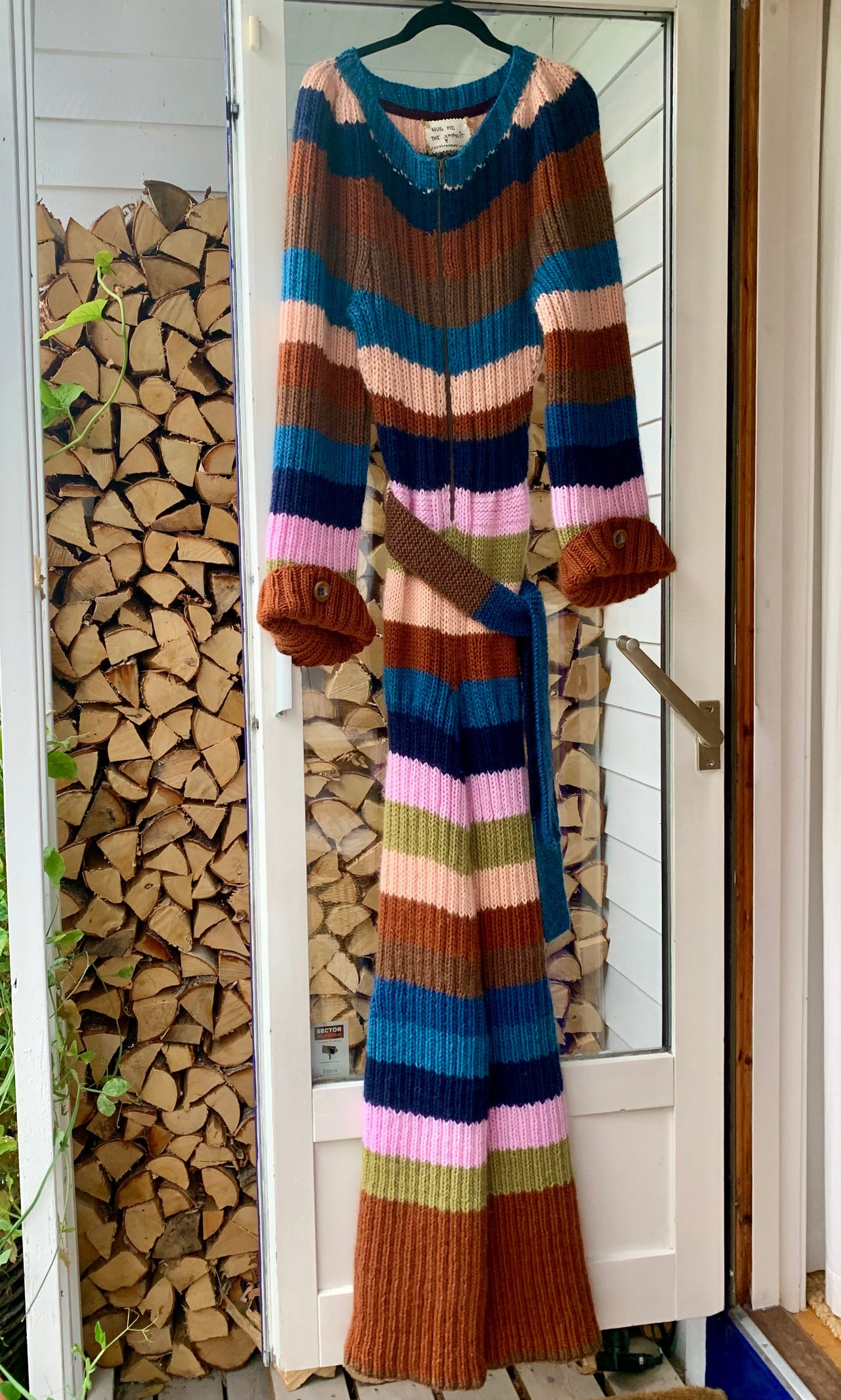 boho stripet jumpsuit i brun,blå og rosa